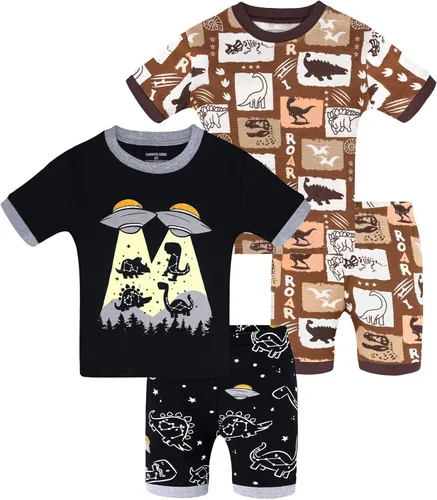 Vista 18 de DAUGHTER QUEEN - Pijama para niños de 4 piezas, conjunto corto 100 % algodón, talla 18 meses-12 años Soft, Breathable, Lightweight, Comfortable