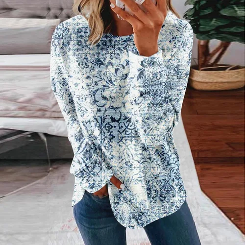 Vista 3 de Sudaderas de otoño para mujer, talla grande, blusas casuales de manga larga, suéter cómodo, holgado, moderno, ajustado