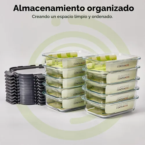 Vista 6 de Contenedores de vidrio para almacenamiento de alimentos con tapas de vidrio, paquete de 4 recipientes de preparación de comidas con tapas Gris