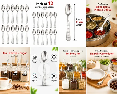 Vista 7 de Juego de 12 cucharas de acero inoxidable para té/café y especias (plata) (cuchara de té pequeña)