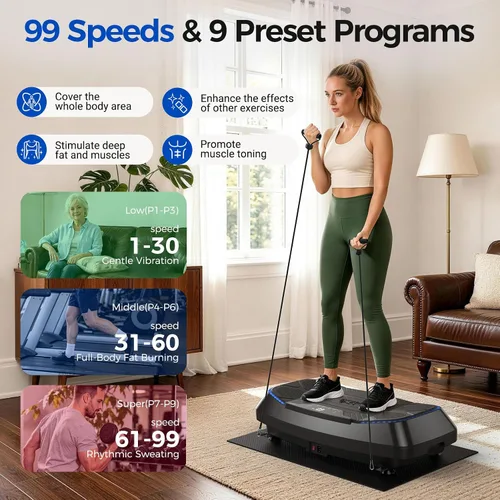 Vista 2 de FLYBIRD Vibration Plate Exercise Machine for Lymphatic Drainage, 120 Levels Full Body Workout, Curved Vibration Plate with Powerful Motor for