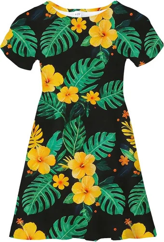 Vista 26 de Vestidos para niñas con estampado lindo, de manga corta, vestidos casuales de verano para niñas de 4 a 10 años