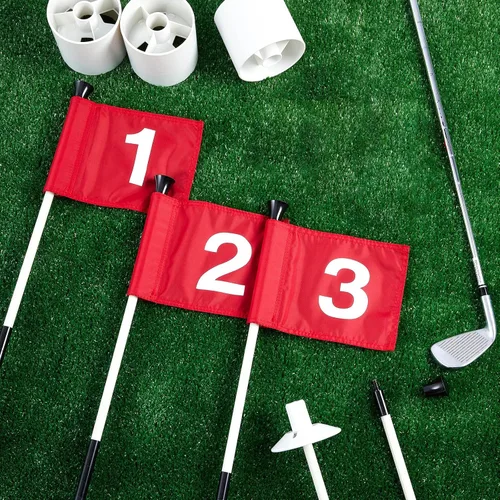 Vista 7 de Lewtemi 3 piezas de palo de bandera de golf, bandera verde para patio, todos los 3 pies, taza de agujero de golf desmontable, palos portátiles