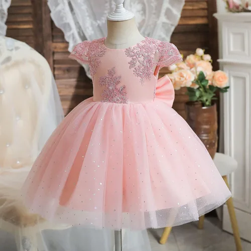 Vista 2 de NNJXD Vestido de princesa con lazo y lentejuelas para bebé niña