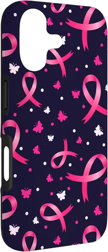 Vista 3 de Funda de soporte para iPhone 17 de mujeres de concientización sobre el cáncer de mama con patrón de cinta rosa