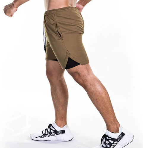Vista 2 de EVERWORTH - Pantalones cortos 2 en 1 para hombre, ligeros, para gimnasio, entrenamiento, cortos, para correr, atletismo, con bolsillos con cremallera