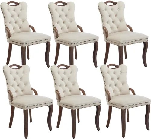 Vista 35 de Juego de 2 sillas de comedor de terciopelo beige, modernas sillas de cocina tapizadas