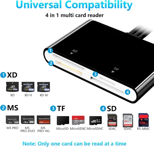 Vista 2 de Adaptador Memory Stick Pro Duo, lector de tarjetas SD/TF/MS/XD 4 en 1, lector de tarjetas XD para USB C/Lightning/USB A, lector de tarjetas multi-SD