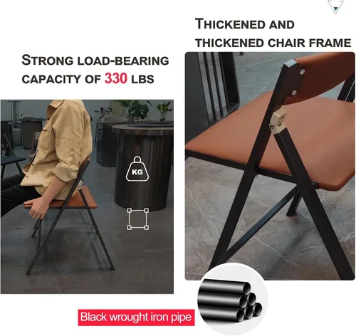 Vista 6 de 2 sillas deportivas para adultos, sillas de oficina plegables tapizadas, silla de salón portátil al aire libre para oficina, cocina (negro, grande)