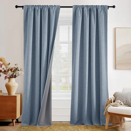 Vista 41 de PONY DANCE Cortinas de lino 100% opacas de 63 pulgadas de largo para dormitorio, sala de estar, oscurecimiento completo, bolsillo para barra