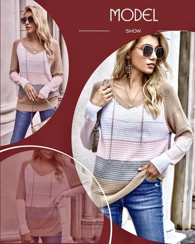 Vista 4 de ehyseli Sudaderas con capucha de manga larga con cuello en V para mujer, con cordón, sueltas