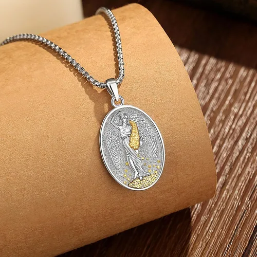 Vista 110 de EUDORA Collar de plata de ley 925 con moneda Hécate, Athena, Perséfono, Nyx, diosa de la luna triple, diosa celta, rueda de Hécate, llave, regalo