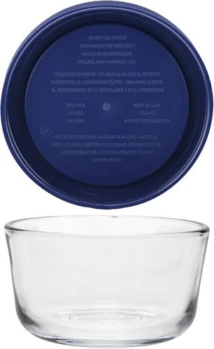 Vista 5 de Pyrex 7202 Cuencos de vidrio de 1 taza y tapas azul oscuro