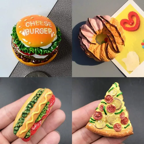 Vista 2 de 5 imanes de comida para refrigerador, calcomanías para nevera, hamburguesa, dona, helado, pizza, perrito caliente, pizza, imanes para cocina