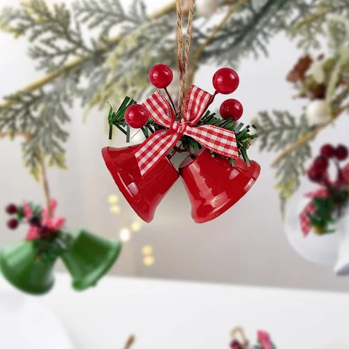 Vista 7 de TIHOOD 6 piezas campanas rojas de Navidad de 3 pulgadas, adorno colgante de árbol campanas de metal con cascabel para decoración navideña