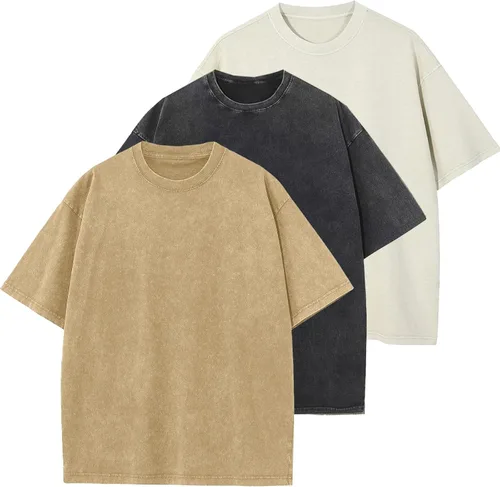 Vista 25 de Camisetas de algodón para hombre, de gran tamaño, unisex, de manga corta, casual, holgada, de lavado, unicolor, básicas A-Negro