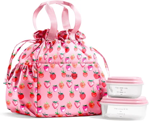 Vista 13 de Fit & Fresh Cromwell Bolsa de Almuerzo con Cordón para Mujeres, Juego Completo de Almuerzo con 2 Contenedores, Resistente a las Manchas, Resistente