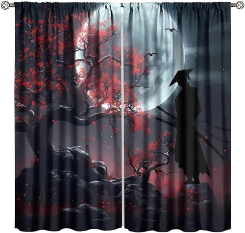 Vista 28 de Cortinas de cerezo, paisaje japonés, árbol de cerezo natural, primavera, dormitorio, sala de estar, ventana, 2 juegos de paneles, 42 x 45 pulgadas