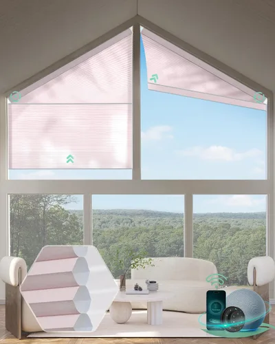 Vista 14 de Yoolax Persianas celulares inteligentes, persianas trapezoidales motorizadas derechas, persianas motorizadas con control remoto compatibles