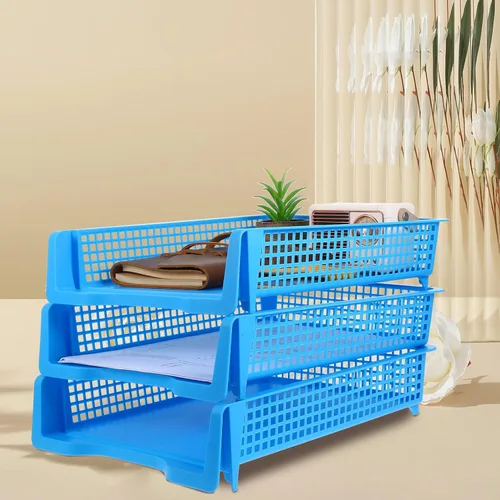Vista 5 de Unomor 3pcs Stackable Plastic Desk Paper Organizer Tray Space-Saving Office File Storage Basket for Desktop Document Letter and Notebook