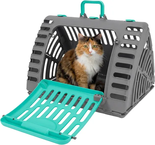 Vista 17 de SPORT PET Designs - Transportador plegable de viaje para gatos - Colección de transportador plegable de plástico con puerta frontal, cama