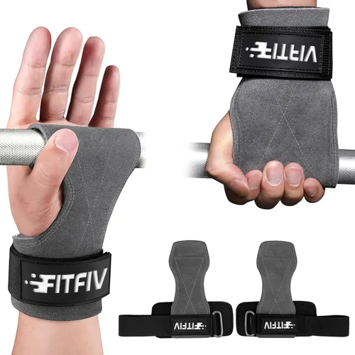 Vista 8 de Correa de muñeca de levantamiento de pesas, correas de cuero dobles para entrenamiento de fuerza en el gimnasio, muñequeras acolchadas de neopreno