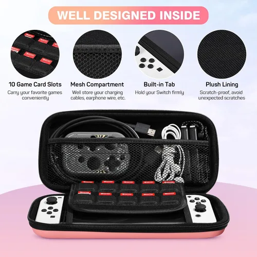 Vista 5 de MoKo Funda de transporte para Nintendo Switch modelo OLED Nintendo Switch, funda rígida portátil de transporte de viaje con 10 ranuras