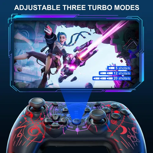 Vista 4 de PowerLead Controlador inalámbrico Switch Pro para PC, iPhone, Android, tableta, Switch LiteSwitch OLED - Controlador de juego de horóscopo con luz
