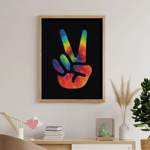 Vista 5 de Kit de pintura con diamantes de teñido anudado, letreros de paz, marcos de arte de diamantes, pintura de diamante de taladro completo, decoración