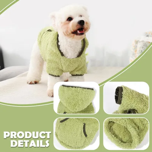 Vista 5 de Suéter de forro polar con capucha para perro, suéteres cálidos de terciopelo mullido, ropa de invierno para perros pequeños, hembra, niño, abrigos