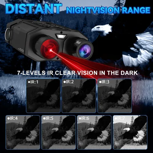 Vista 4 de Gafas de visión nocturna y prismáticos de visión nocturna, batería recargable de 4000 mAh, tarjeta de 32 GB, linterna integrada y botones