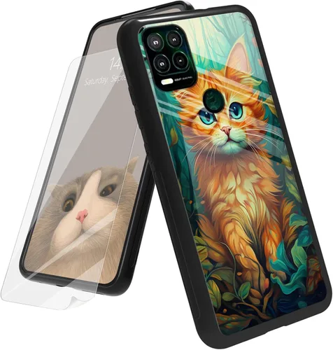 Vista 108 de Funda para Motorola Moto G Play 4G 2024 con protector de pantalla, parte trasera de vidrio templado + funda de silicona suave TPU absorción