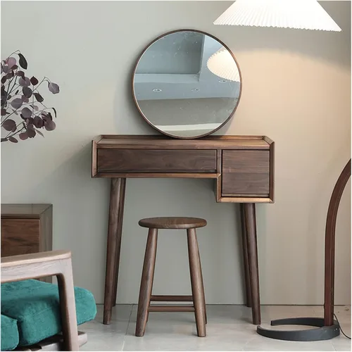 Vista 9 de HIHELO Tocadores de madera para maquillaje, mesa de maquillaje simple y pequeña, estructura de almacenamiento de tocador, delicada tocador