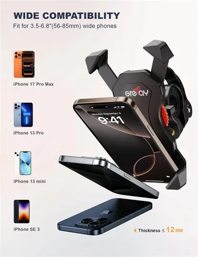 Vista 3 de Grefay Soporte para teléfono de bicicleta, soporte de teléfono para motocicleta con abrazadera de manillar para bicicleta, adecuado con iPhone 16 15