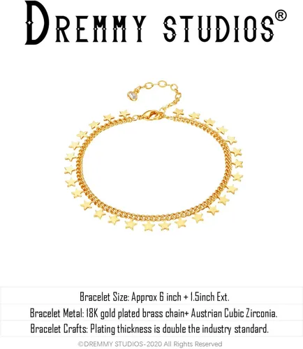Vista 7 de Dremmy Studios Pulsera de oro para mujer, chapada en oro de 18 quilates, delicado clip de circonita cúbica, disco de moneda, estrella, cable