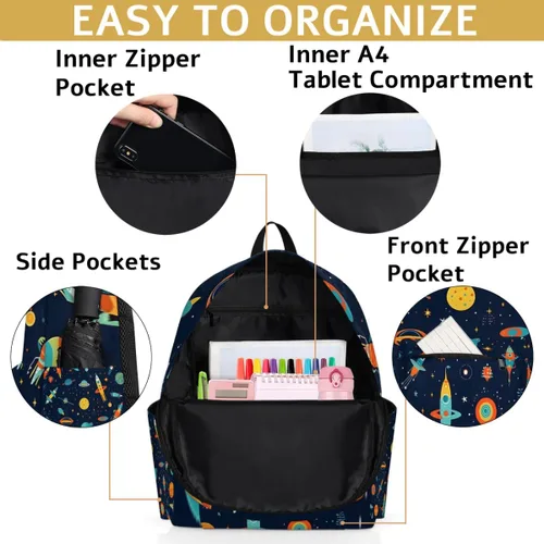 Vista 4 de Mochila personalizada para niños, mochila personalizada para niños preescolares para jardín de infantes, guardería, mochila escolar, Planeta cohete