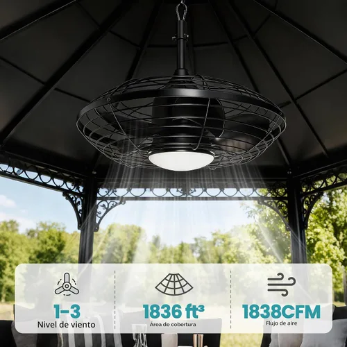 Vista 2 de Luz solar para ventilador de techo al aire libre con termostato