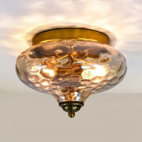 Vista 14 de EDISLIVE Lámpara de techo semiempotrada de vidrio de 7.5 pulgadas, lámpara de techo vintage Globo con vidrio transparente a cuadros para pasillo
