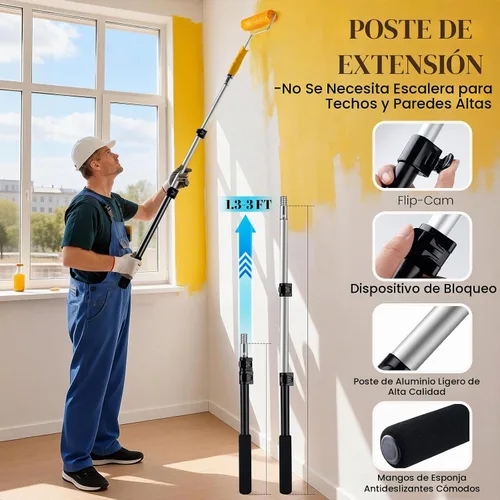 Vista 2 de Mister Rui Kit de rodillo de pintura con poste de extensión, kit de pintura