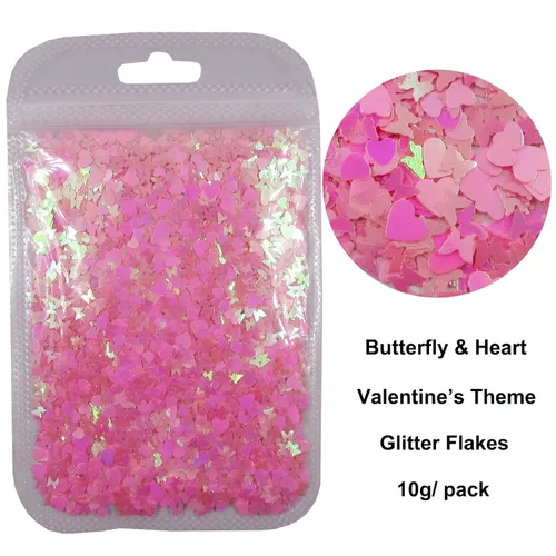 Vista 3 de LoveOurHome Resina holográfica de uñas de 2.16 oz con purpurina en copos de San Valentín, mariposa, corazón, brillos, manualidades, lentejuelas