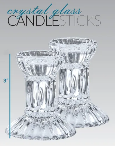 Vista 4 de Ner Mitzvah Juego de 2 portavelas de cristal de 3 pulgadas de alto para velas cónicas