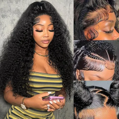 Vista 10 de Pelucas de cabello humano con encaje frontal transparente HD de 18 pulgadas y 13 x 6 pulgadas, predepiladas con cabello de bebé, rizado profundo
