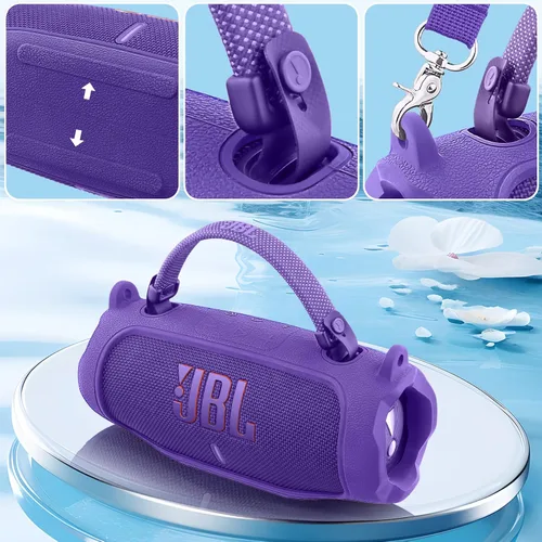 Vista 54 de Funda de silicona compatible con JBL Charge 5 Altavoz Bluetooth portátil impermeable (Cubierta de silicona negra)