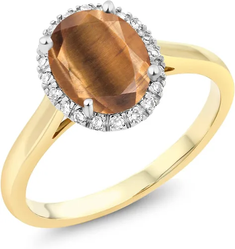 Vista 18 de Gem Stone King Anillo de compromiso ovalado de oro amarillo de 10 quilates con piedra natal y halo de diamantes Ovalado de 0.354 x 0.276 in
