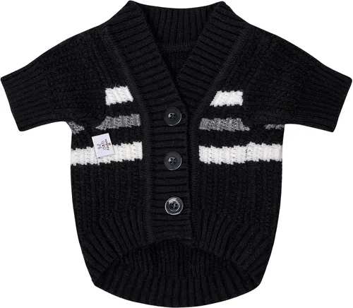 Vista 11 de CuteBone - Suéter de punto a rayas para perros, ropa de invierno de punto rosa para perros pequeños, gatos, niño, niña, atuendo para mascotas