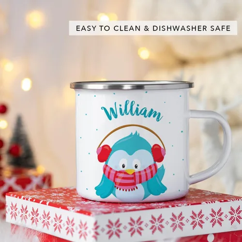 Vista 5 de Andaz Press Taza de café de acero inoxidable con nombre personalizado de 11 onzas para niños, diseño de búho azul festivo, 1 paquete, taza