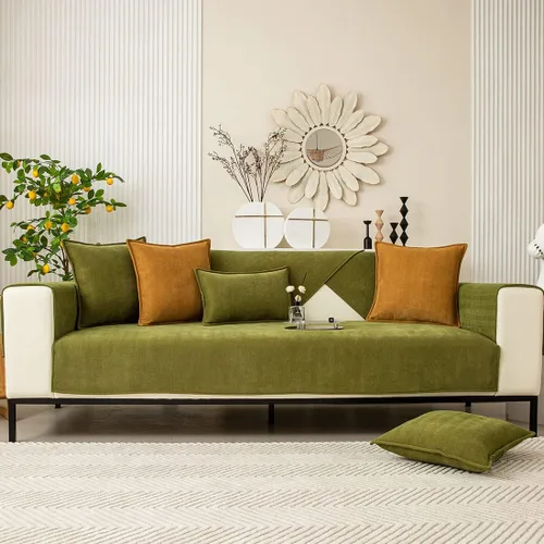 Vista 2 de vctops Funda de sofá con diseño de rayas cheurón estilo granja, protector de muebles de color sólido, funda de sofá suave antideslizante para Verde