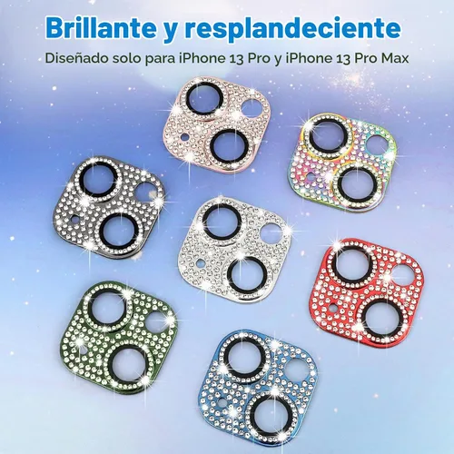Vista 6 de Protector de lente de cámara para iPhone 13 & iPhone 13 Mini, brillante con diamantes de imitación 3D con purpurina, cubierta de cámara de vidrio