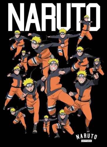 Vista 2 de Bioworld Naruto Shadow Clone Squad Art Boys Black Tee