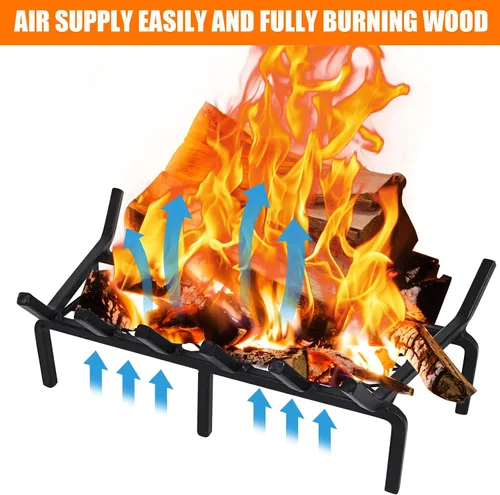 Vista 5 de Rejilla de chimenea de 20 pulgadas con retenedor de brasas, rejilla de troncos de chimenea de hierro fundido, soporte para troncos de chimenea